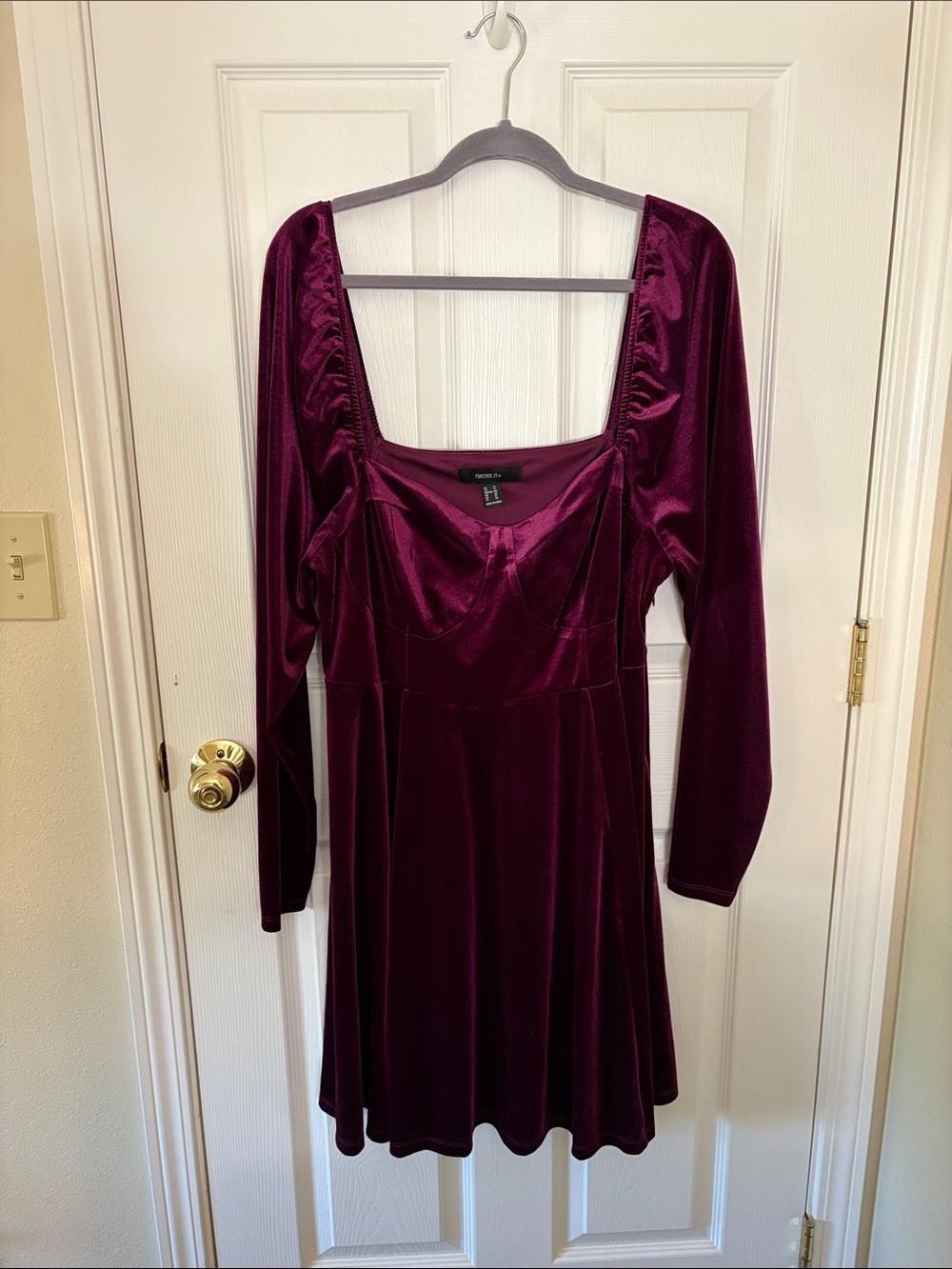 Forever 21 Velvet Long-Sleeve Square Neck Dress - Burgundy